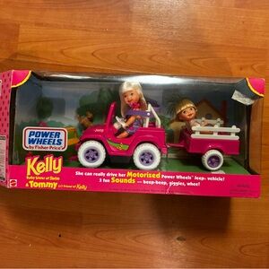 Fisher-Price Power Wheels Kelly & Tommy Jeep with Trailer - Pink Vintage